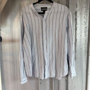 Banana Republic Collarless Striped Cotton Linen Shirt